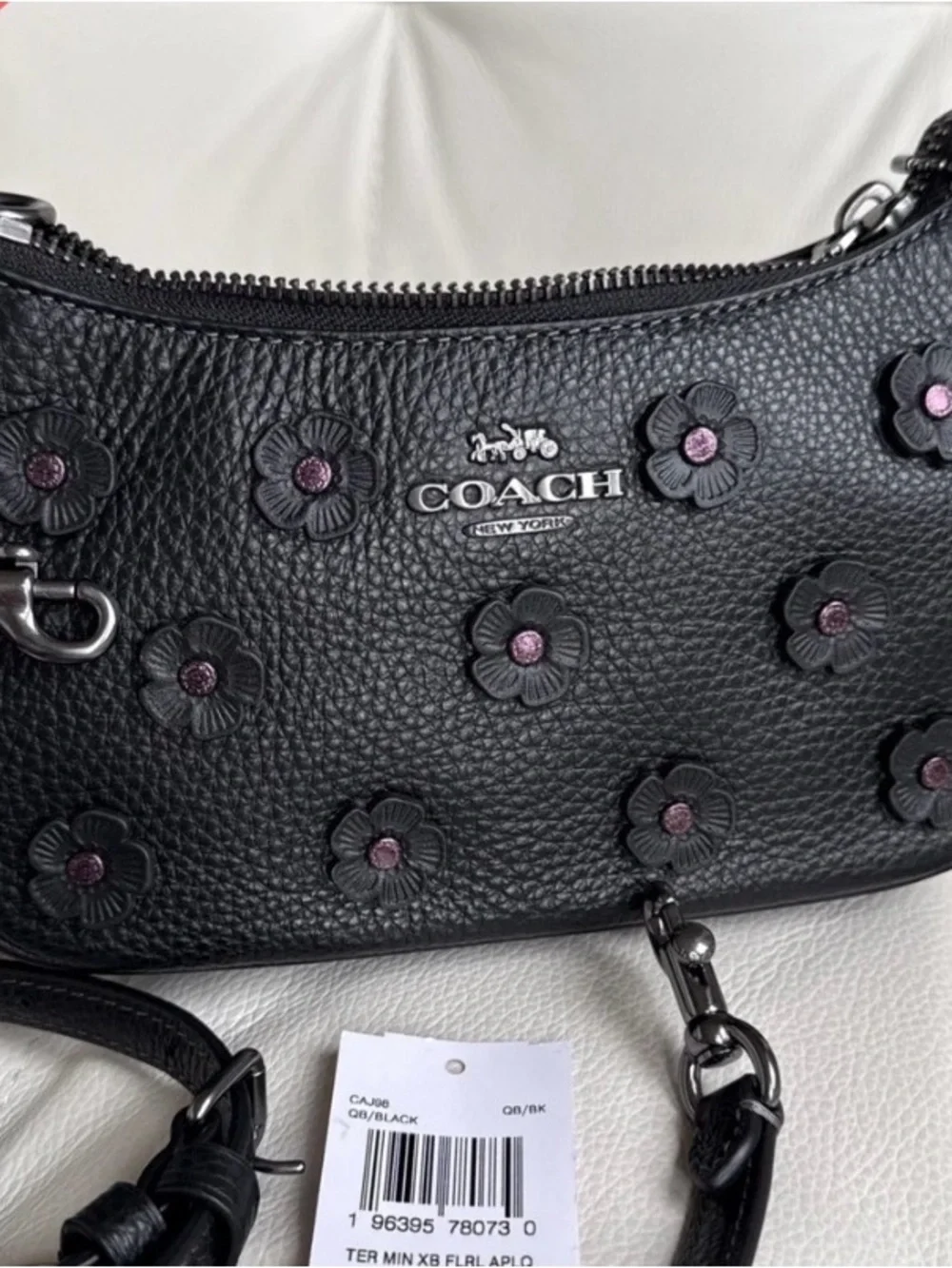 Coach Mini terry Pebbled Leather Floral Appliqué Shoulder Bag